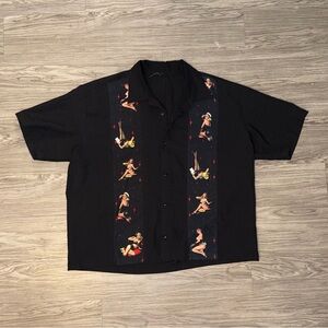 Steady Last Call Shirt Men XL Black Pinup Girls Bowling Rockabilly Button Up USA